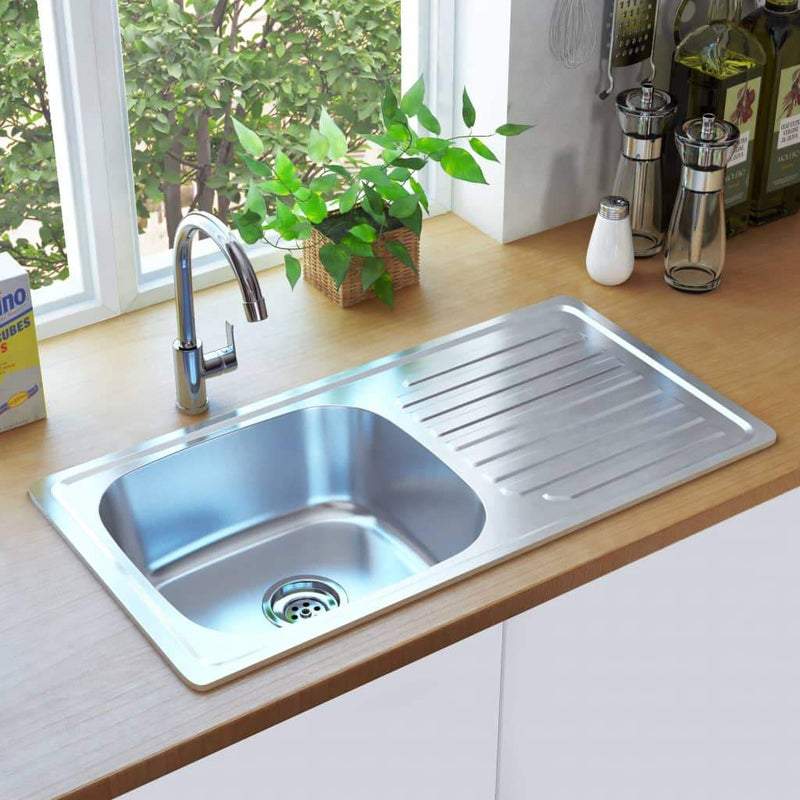 vidaXL Kitchen Sink Stainless Steel Waste Kit Single/Double Basin Multi Sizes-9