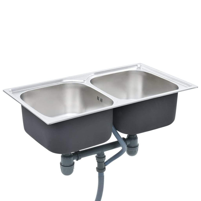 vidaXL Kitchen Sink Stainless Steel Waste Kit Single/Double Basin Multi Sizes-31