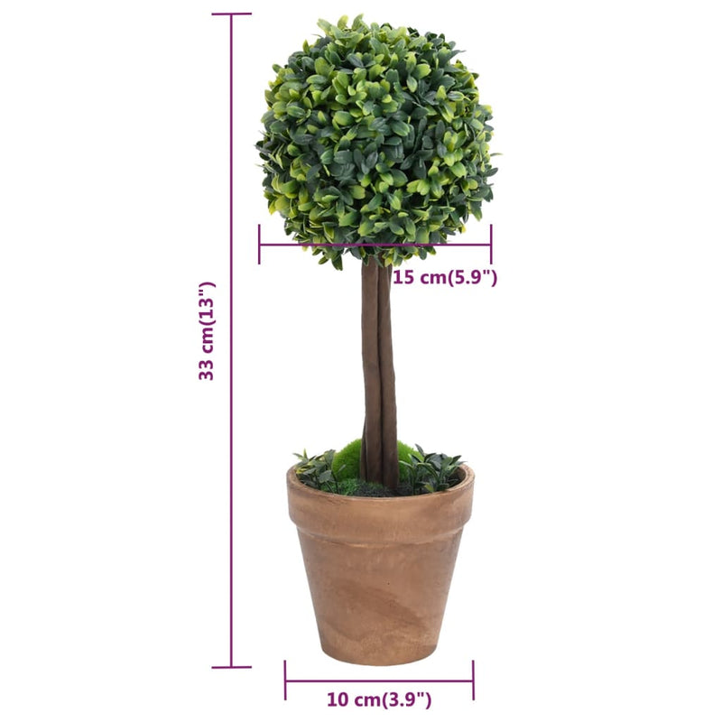 vidaXL 2x Artificial Boxwood Plants with Pots Ball Shaped Green Multi Sizes-4