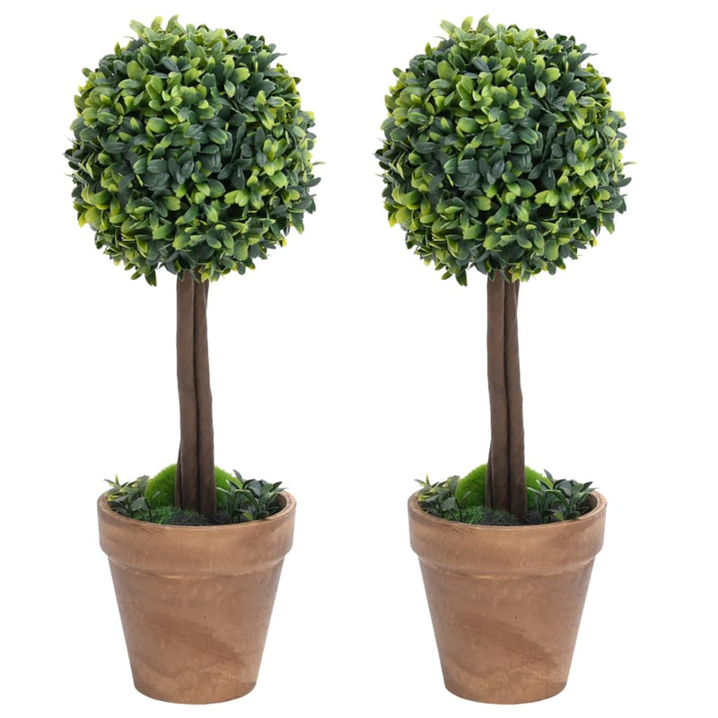 vidaXL 2x Artificial Boxwood Plants with Pots Ball Shaped Green Multi Sizes-1