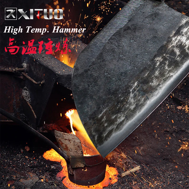 XITUO Chinese Full Tang Handmade Butcher Knife Chef Kitchen Knife High Carbon Clad Steel Cleaver Filleting Slicing Gift Knife