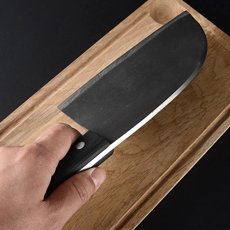 Full Tang Chef Camping Serbian Butcher Knife Gift Box Cover Sheath Handmade Forged Clad Steel Kitchen Cleaver Broad Knife Tool