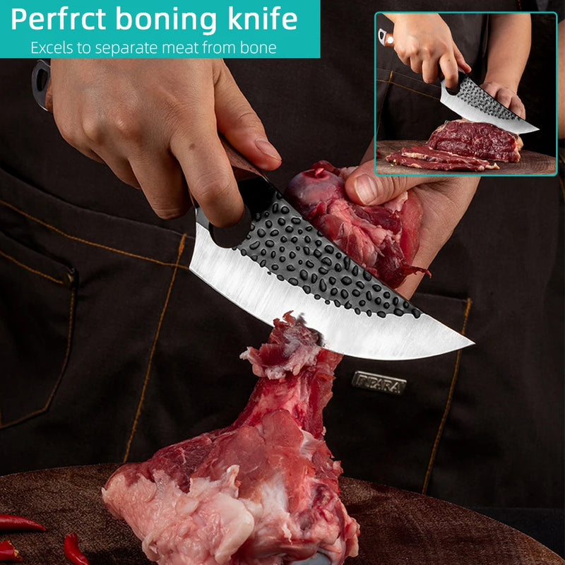 Handmade Forged Knife Kitchen knife Stainless Steel Full-Tang Butcher Boning Meat Cleaver Outdoor Hunting Camping Knife