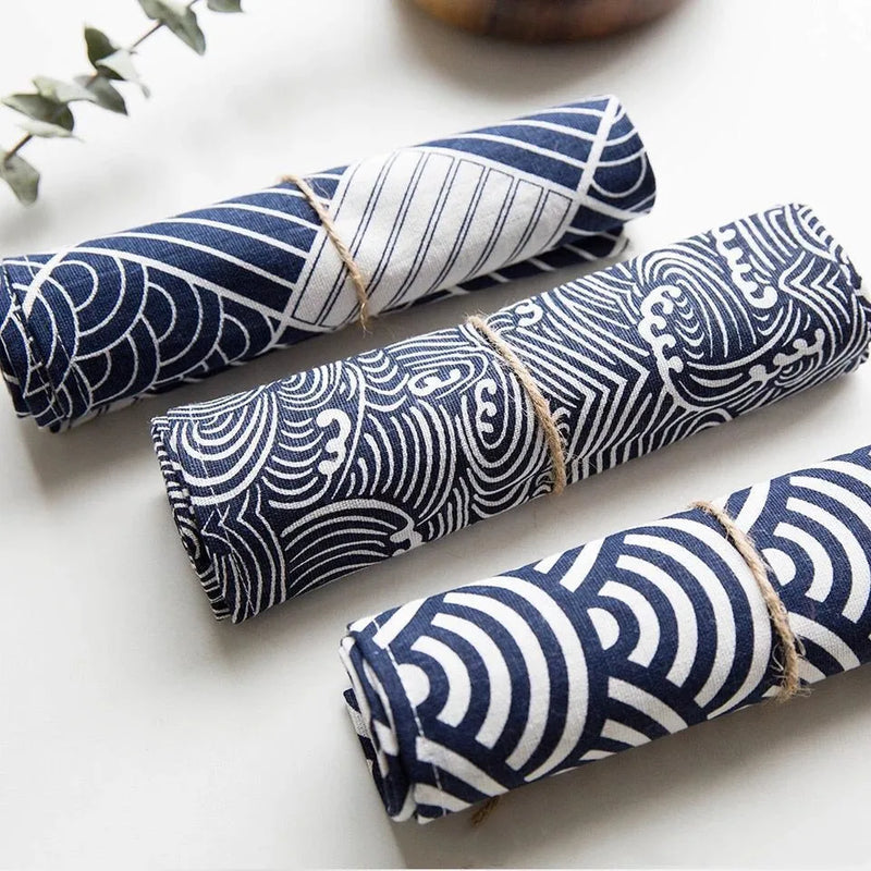 Japanese Table Napkins For Plates Wave Plaid Placemat Dinner Bento Wrap Cloth Handkerchief table Decoration 70*40cm Tablecloth