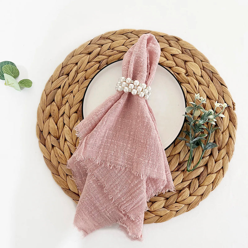 42x42cm 10pcs Gauze Cotton Napkins Reusable Pink CTrim Tea Towel RustiRc Retro Burrs Napkins for Wedding Party Table Decoration