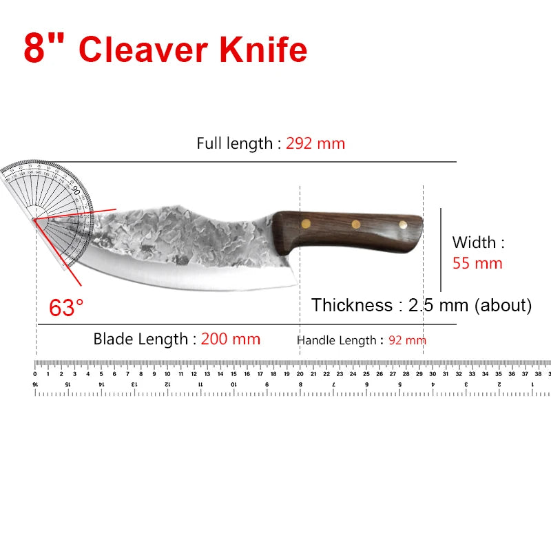 Hand Forged Blade Kitchen Knives Meat Cleaver Chopping Vegetables Butcher Boning Knife Wood Handle Stainless Steel Chef Knife