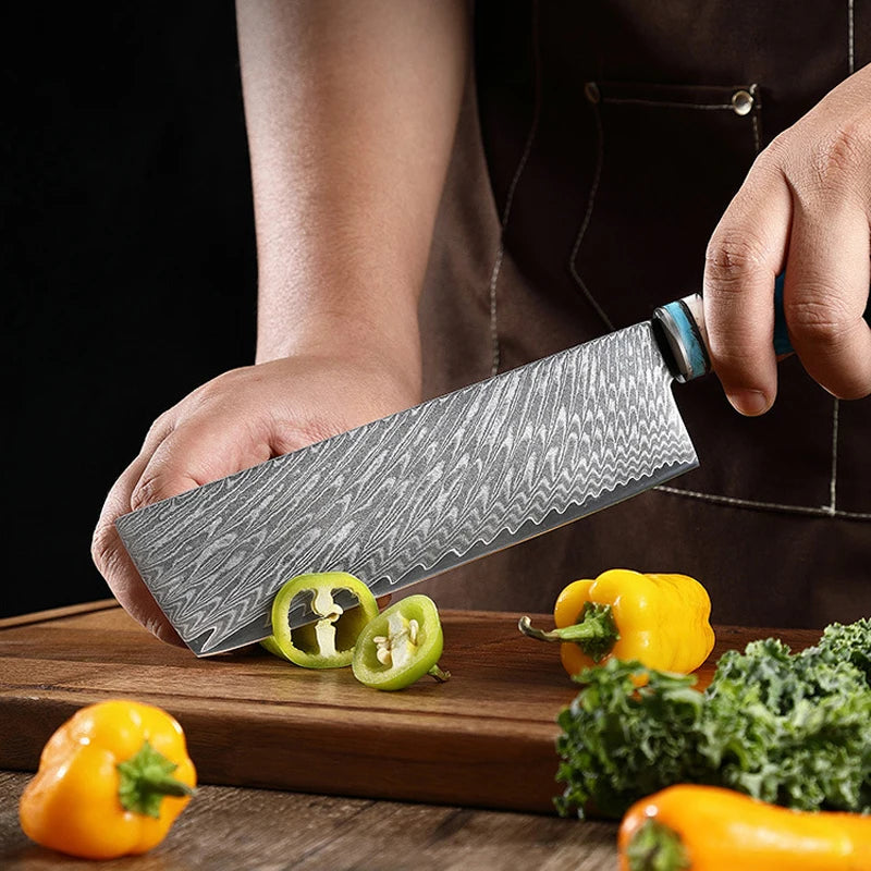 Real Damascus Steel VG10 Kitchen Chef Knife Set Meat Fish Fruit Bread Sliced Boning Professional Japanese Knives Butcher Cleaver