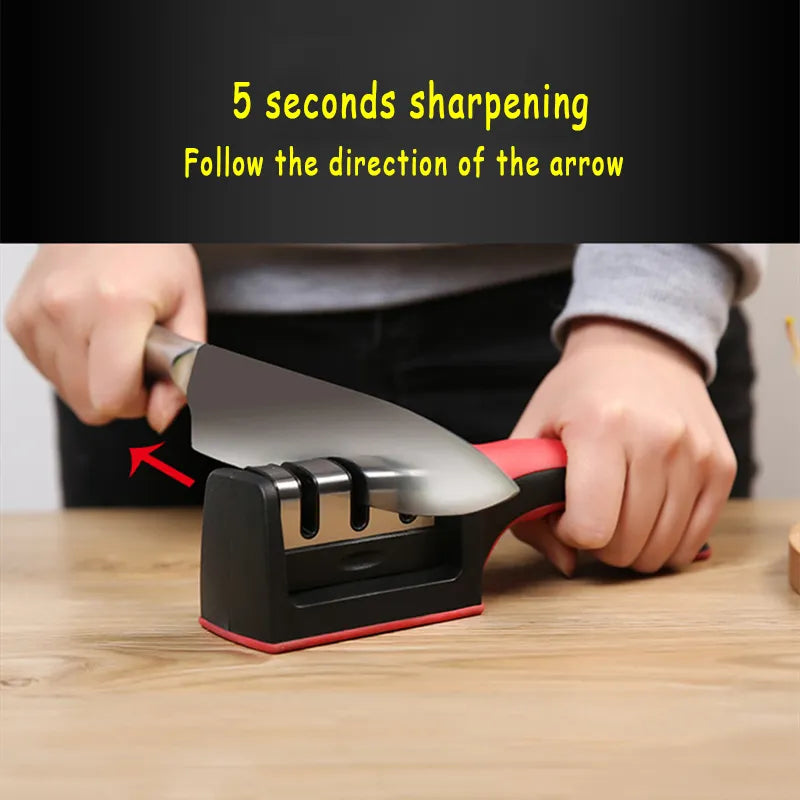 Knife Sharpener Handheld Multi-function 3 Stages Type Quick Sharpening Tool With Non-slip Base Kitchen Knives Accessories Gadget