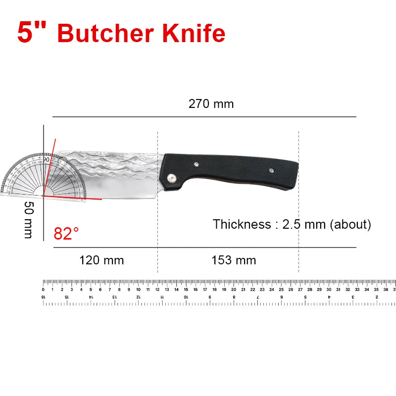 Folding Kitchen Chef Knife Stainless Steel Handmade Forged Cleaver Knife Sharp Fishing Knife Cutter Butcher Knife G10 Handle