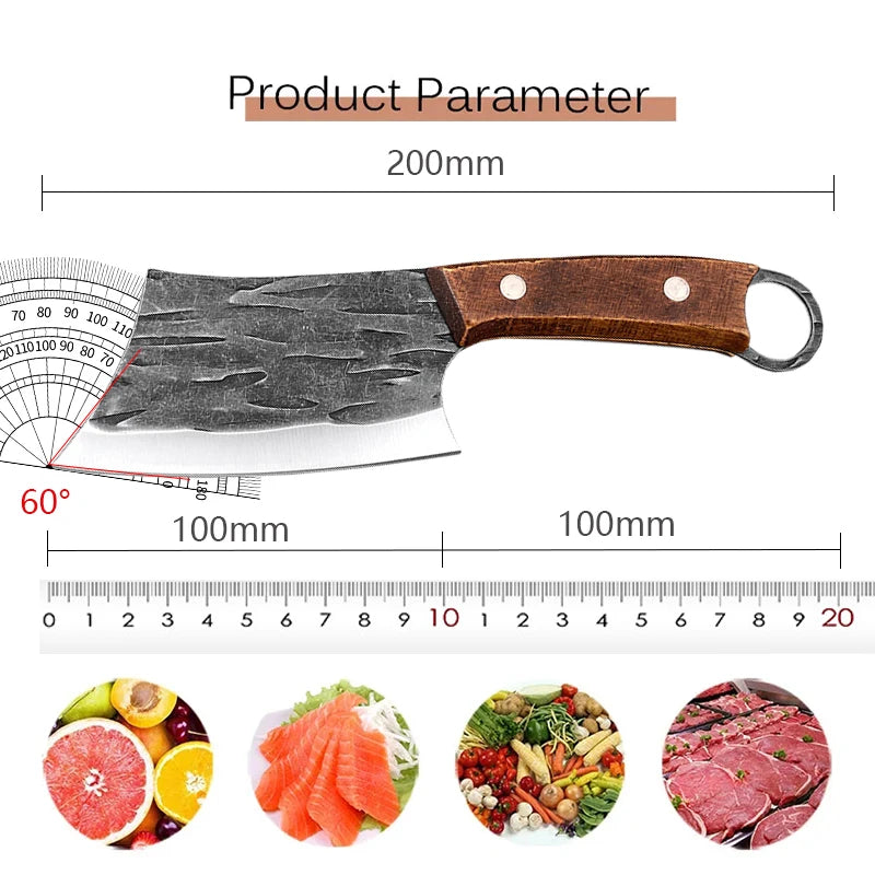 Forged Stainless Steel Boning Knife Meat Cleaver Butcher Vegetable Slicing Knife Fish Knife Small Kitchen Knives Wooden Handle