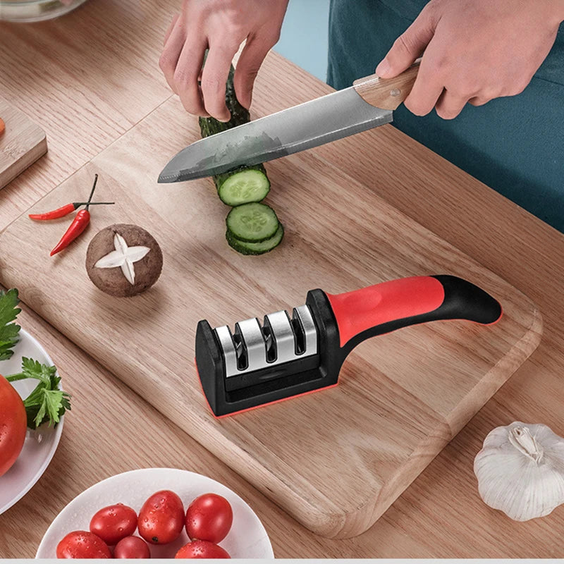 Knife Sharpener Handheld Multi-function 3 Stages Type Quick Sharpening Tool With Non-slip Base Kitchen Knives Accessories Gadget