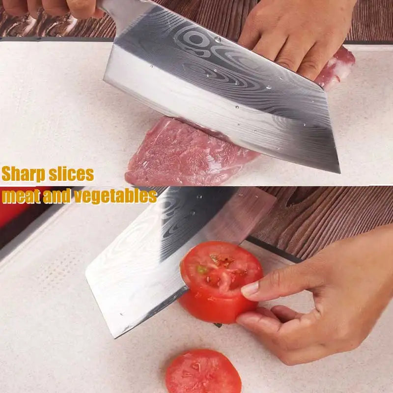 Kitchen Butcher Knife Laser Damascus japanese Chef Knife Stainless Steel Knife Meat Cleaver With Wooden Handle Chef Knife