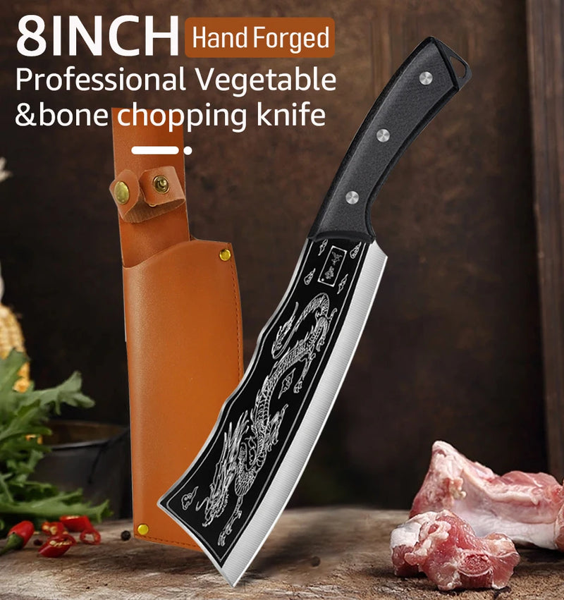 Kitchen Knife Forged Butcher Boning Knife Stainless Steel Heavy Duty Bone Cleaver Knife Slicing Chopping Knife for Meat Fish Veg