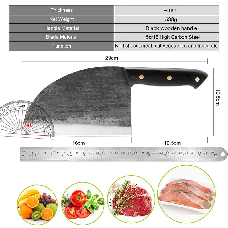 XITUO Chinese Full Tang Handmade Butcher Knife Chef Kitchen Knife High Carbon Clad Steel Cleaver Filleting Slicing Gift Knife