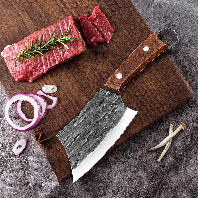 Forged Stainless Steel Boning Knife Meat Cleaver Butcher Vegetable Slicing Knife Fish Knife Small Kitchen Knives Wooden Handle