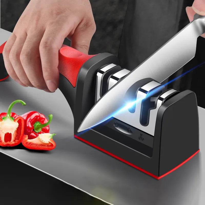 Knife Sharpener Handheld Multi-function 3 Stages Type Quick Sharpening Tool With Non-slip Base Kitchen Knives Accessories Gadget