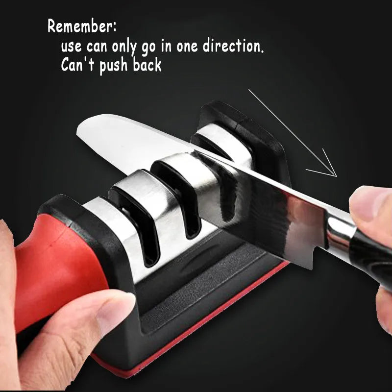 Knife Sharpener Handheld Multi-function 3 Stages Type Quick Sharpening Tool With Non-slip Base Kitchen Knives Accessories Gadget