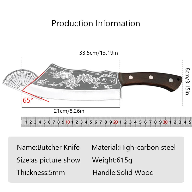 High-Carbon Steel Butcher Knife Kitchen Chopper Chef Slicing Fishing BBQ Knife Handmade Forged Cutter Meat Cleaver