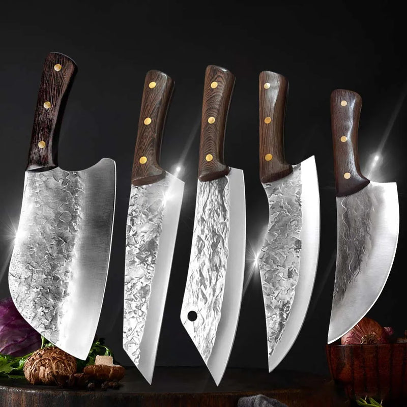 Hand Forged Blade Kitchen Knives Meat Cleaver Chopping Vegetables Butcher Boning Knife Wood Handle Stainless Steel Chef Knife