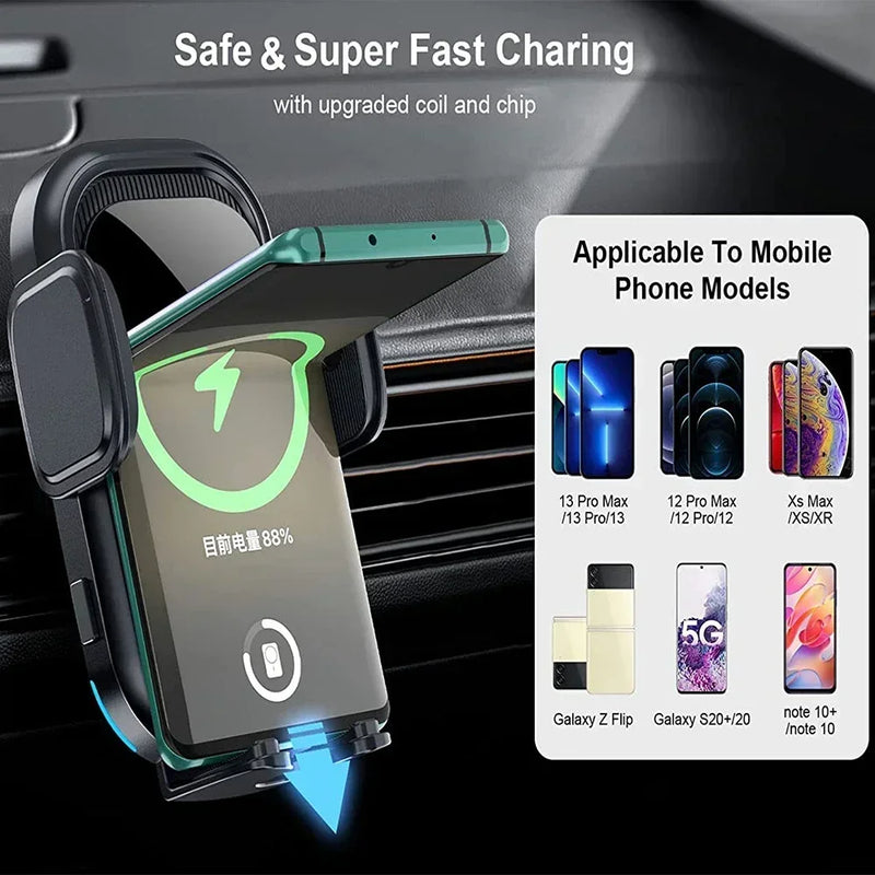 Dual Coil Wireless Car Charger 15W Qi Fast Charging Auto-Clamping  Mounts & Holder for Samsung IPhone  Auto Accessories