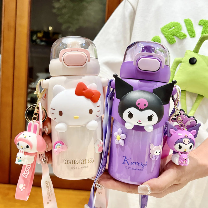 460ML Sanrio HelloKitty Cinnamoroll Cute Water Cup Anime My Melody Kuromi Thermos Cups Large Capacity Bottle Kids Christmas Gift