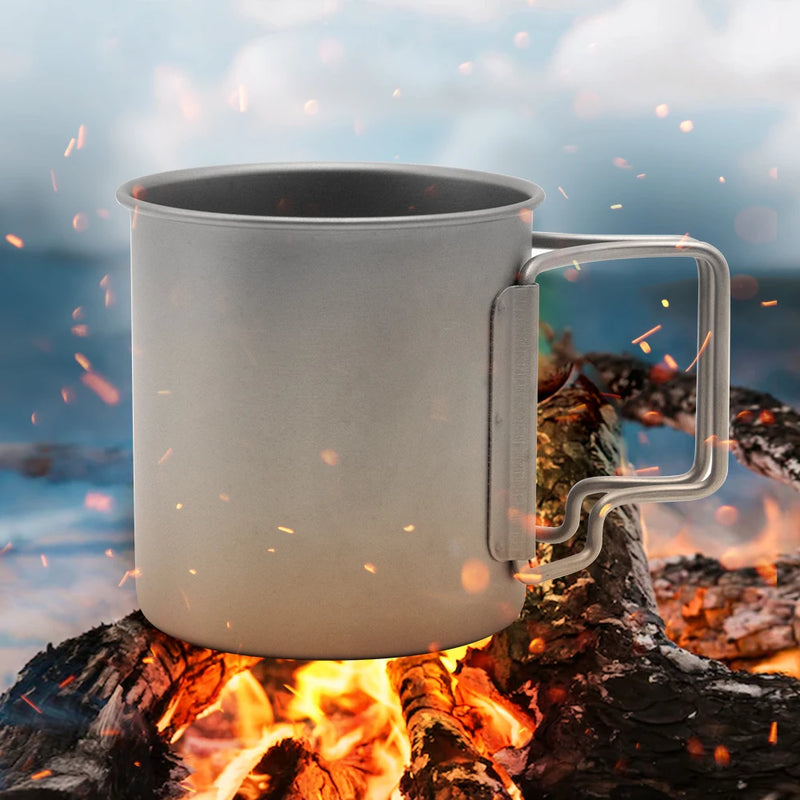 Camping Mug Titanium Cup Tourist Tableware Picnic Utensils Outdoor Kitchen Equipment With Tableware Travel Cooking Cookware Cup