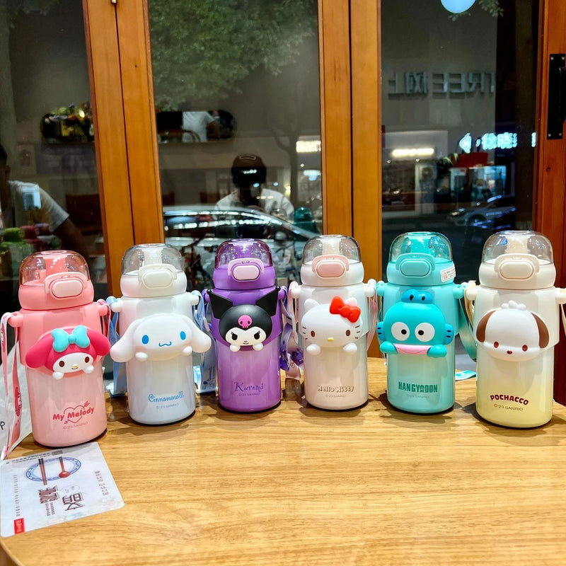 460ML Sanrio HelloKitty Cinnamoroll Cute Water Cup Anime My Melody Kuromi Thermos Cups Large Capacity Bottle Kids Christmas Gift