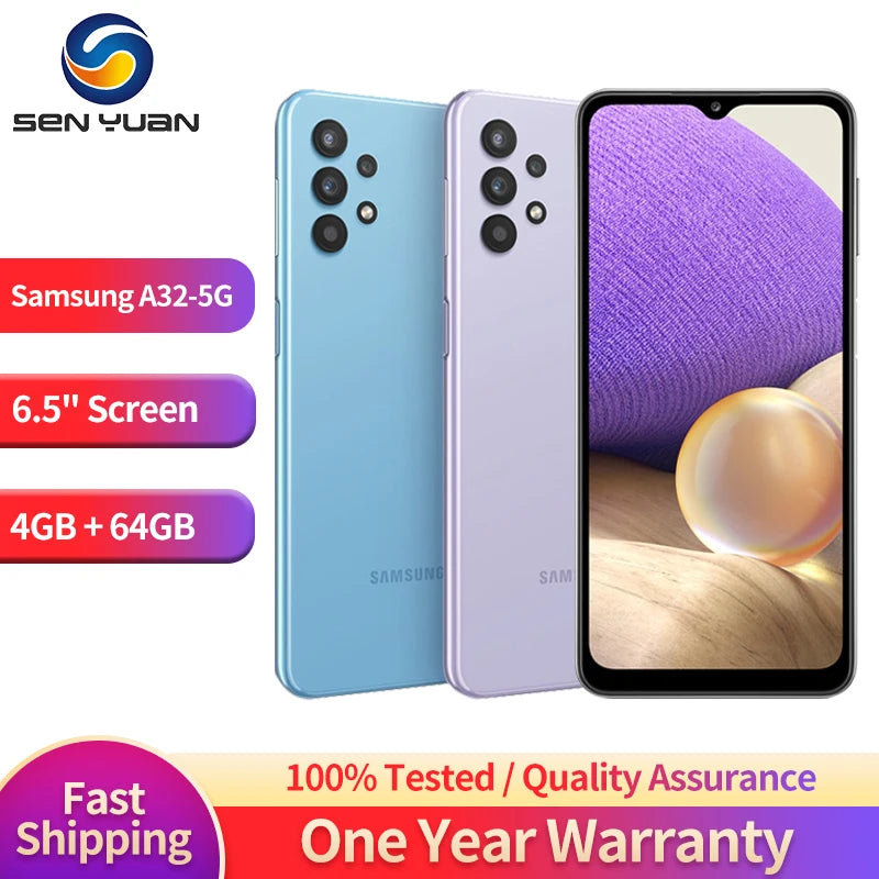 Original Samsung Galaxy A32 A326U A326B A326K 5G Mobile Phone 6.5" 4GB RAM 64/128GB ROM 48MP+13MP CellPhone Octa Core SmartPhone