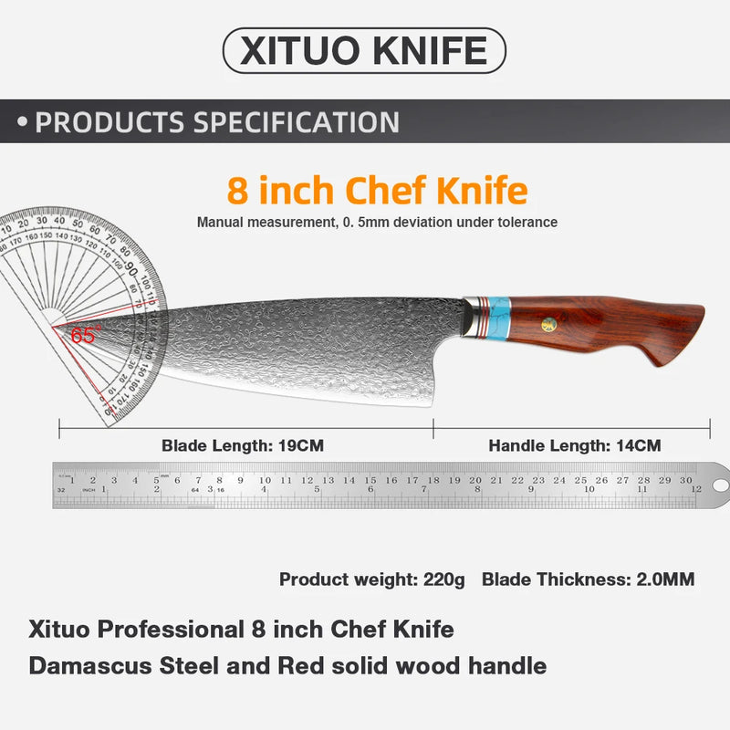 XITUO Damascus Butcher Knives Sharp professional Chef knife Cleaver VG10 Damascus Steel Kitchen Knives Utility Cooking tools