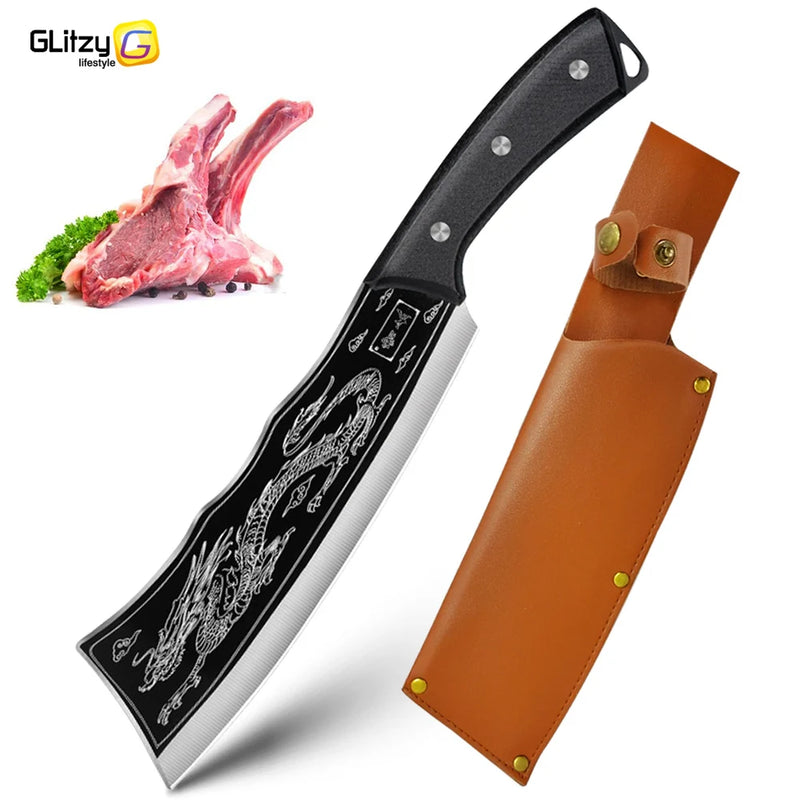 Kitchen Knife Forged Butcher Boning Knife Stainless Steel Heavy Duty Bone Cleaver Knife Slicing Chopping Knife for Meat Fish Veg