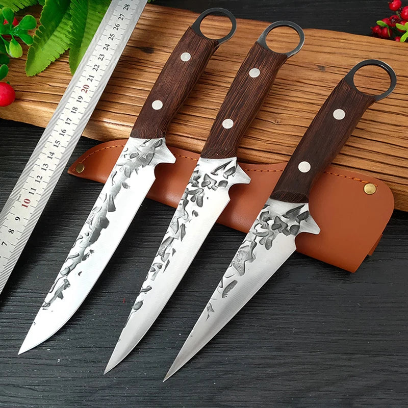 Forged Kitchen Knife Cleaver Boning Knife Barbecue Cutting Fishing Paring Knife Butcher Knife with Sheath Chef Cooking Tools