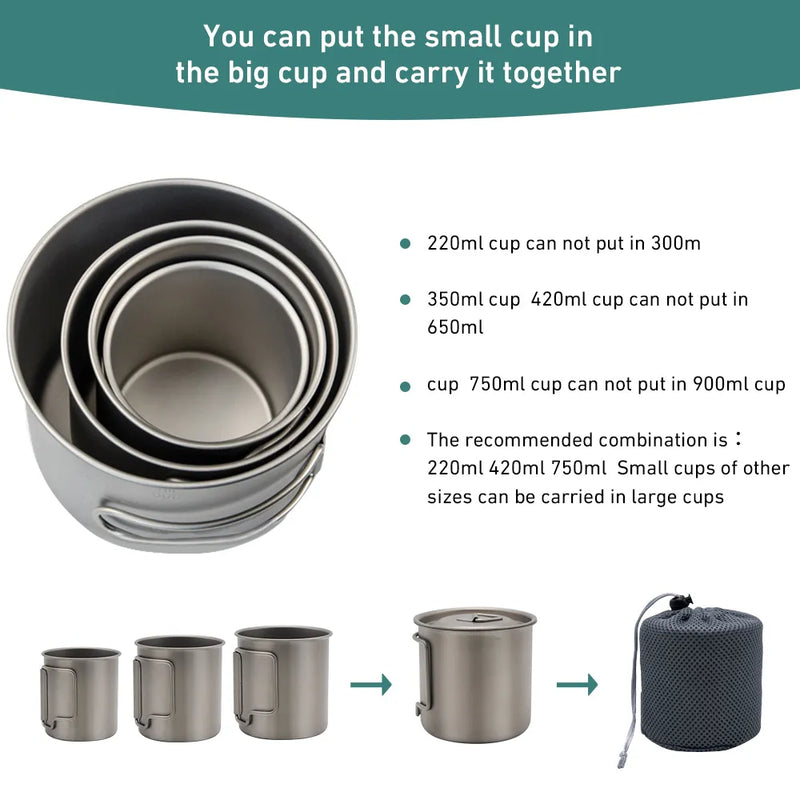 Camping Mug Titanium Cup Tourist Tableware Picnic Utensils Outdoor Kitchen Equipment With Tableware Travel Cooking Cookware Cup