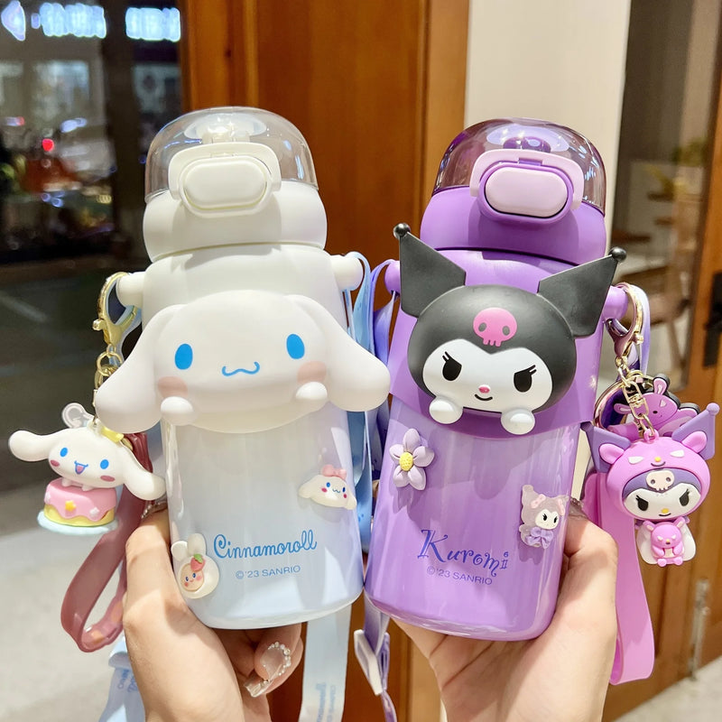 460ML Sanrio HelloKitty Cinnamoroll Cute Water Cup Anime My Melody Kuromi Thermos Cups Large Capacity Bottle Kids Christmas Gift