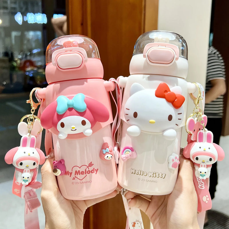 460ML Sanrio HelloKitty Cinnamoroll Cute Water Cup Anime My Melody Kuromi Thermos Cups Large Capacity Bottle Kids Christmas Gift