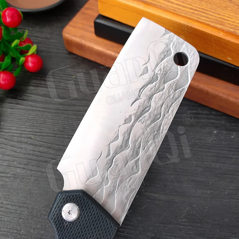 Folding Kitchen Chef Knife Stainless Steel Handmade Forged Cleaver Knife Sharp Fishing Knife Cutter Butcher Knife G10 Handle