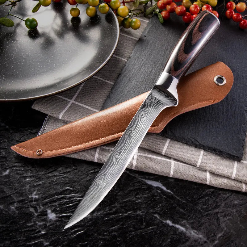 Kitchen Knife Boning Knife Damascus Laser Pattern Butcher Knife Stainless Steel Bone Meat Fruit Vegetables Fish Chef Knife