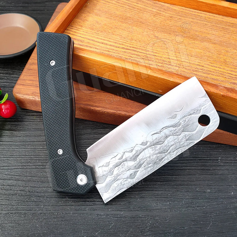 Folding Kitchen Chef Knife Stainless Steel Handmade Forged Cleaver Knife Sharp Fishing Knife Cutter Butcher Knife G10 Handle