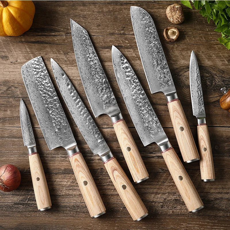 Real Damascus Steel VG10 Forged Kitchen Chef Knife Set Meat Fish Fruit Sliced Professional Japanese Knives Butcher Cleaver