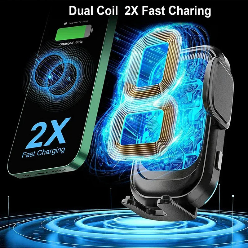 Dual Coil Wireless Car Charger 15W Qi Fast Charging Auto-Clamping  Mounts & Holder for Samsung IPhone  Auto Accessories