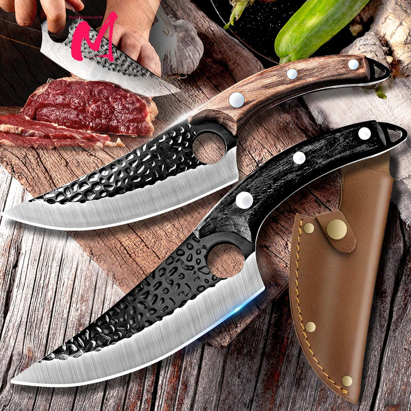 Handmade Forged Knife Kitchen knife Stainless Steel Full-Tang Butcher Boning Meat Cleaver Outdoor Hunting Camping Knife