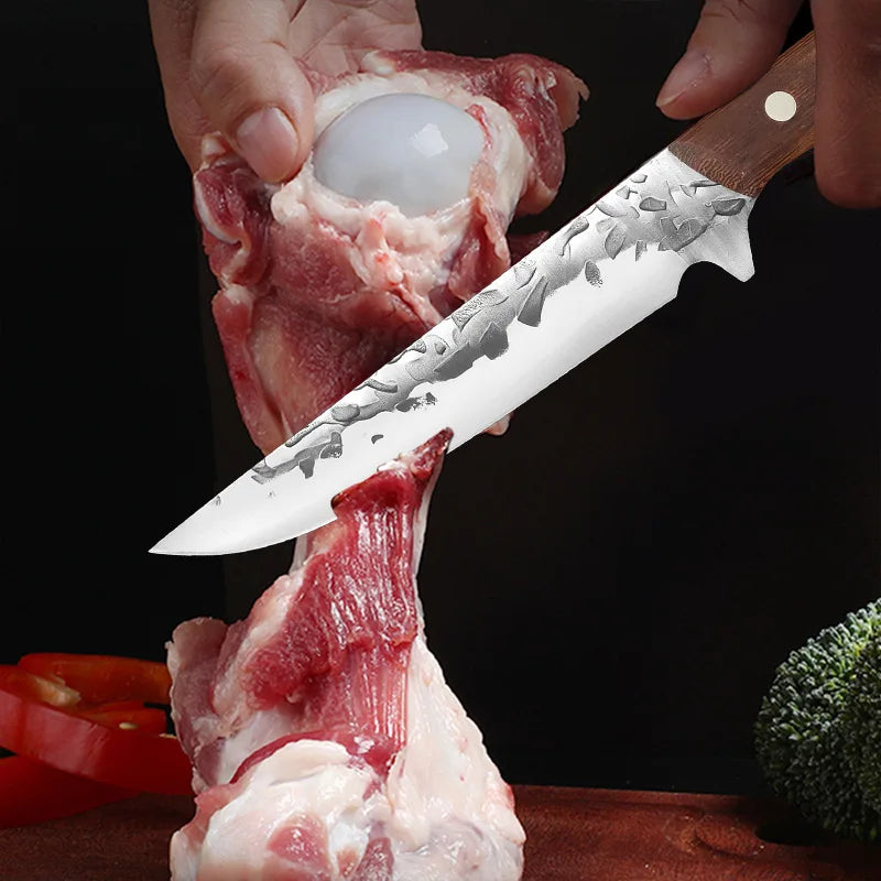 Forged Kitchen Knife Cleaver Boning Knife Barbecue Cutting Fishing Paring Knife Butcher Knife with Sheath Chef Cooking Tools