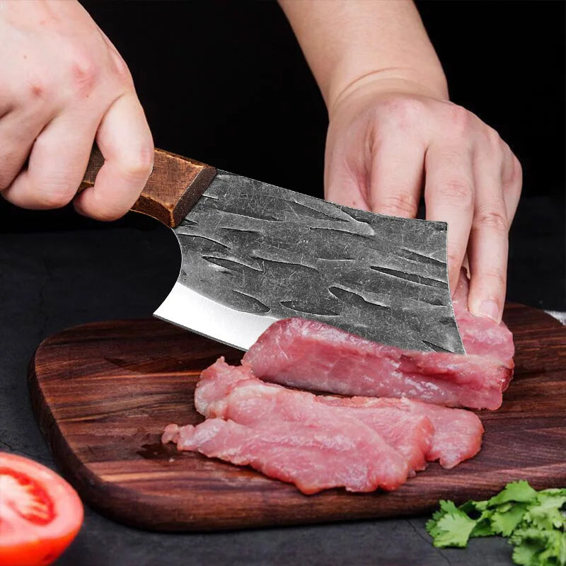 Forged Stainless Steel Boning Knife Meat Cleaver Butcher Vegetable Slicing Knife Fish Knife Small Kitchen Knives Wooden Handle