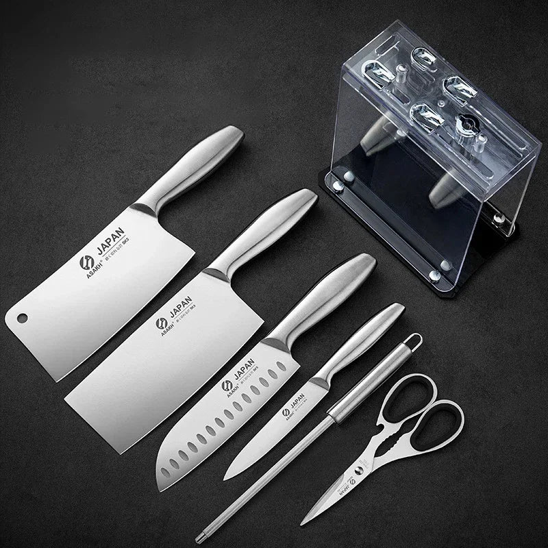 Professional Japanese Kitchen Chef Knife Set Meat Fish Fruit Vegetables Slicing Stainless Steel Butcher Cleaver Knife Holder