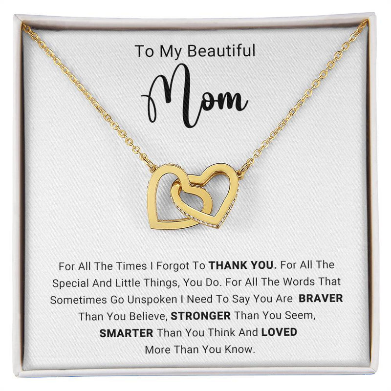 TO MY MOM - HAPPY MOTHER'S DAY - INTERLOCKING HEARTS NECKLACE