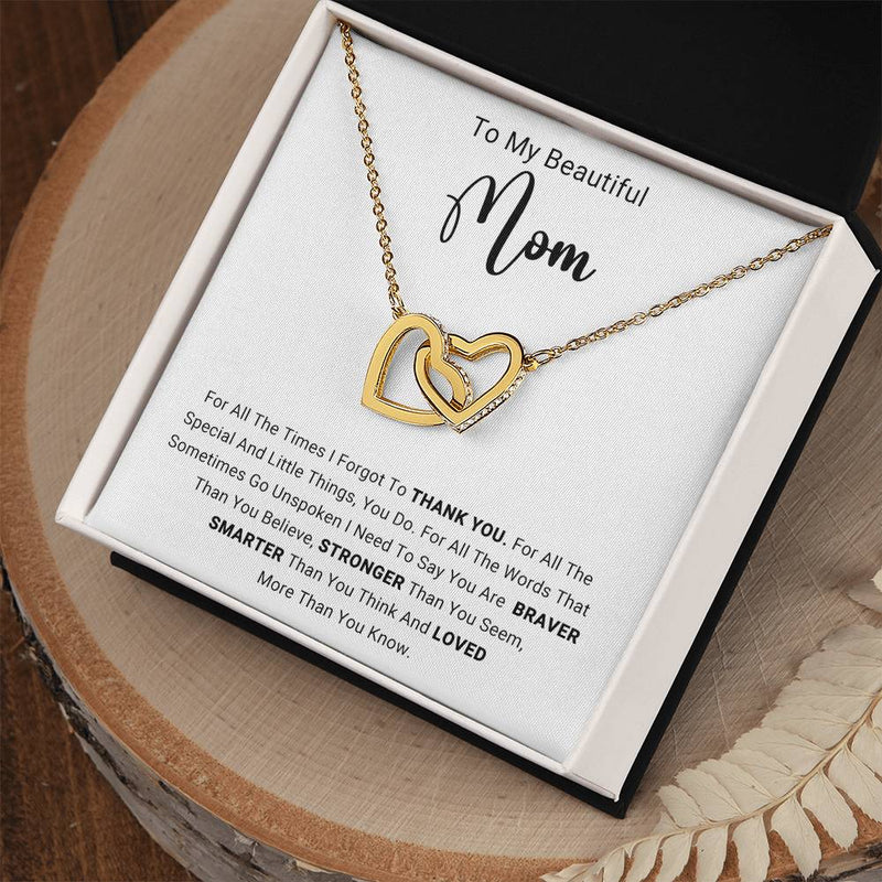 TO MY MOM - HAPPY MOTHER'S DAY - INTERLOCKING HEARTS NECKLACE