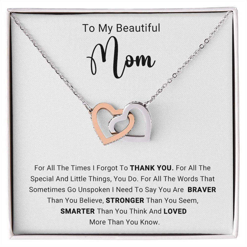 TO MY MOM - HAPPY MOTHER'S DAY - INTERLOCKING HEARTS NECKLACE