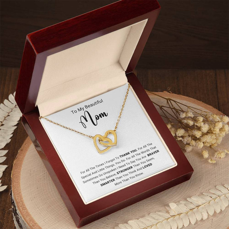 TO MY MOM - HAPPY MOTHER'S DAY - INTERLOCKING HEARTS NECKLACE