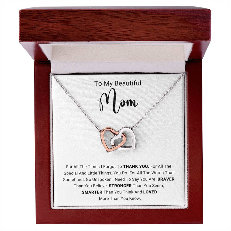 TO MY MOM - HAPPY MOTHER'S DAY - INTERLOCKING HEARTS NECKLACE