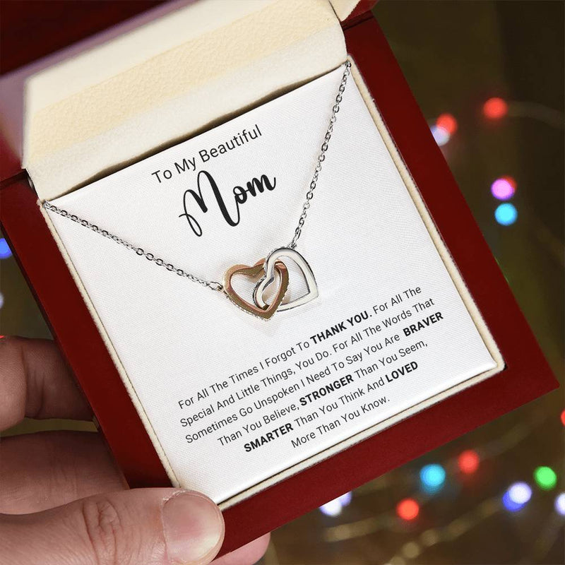 TO MY MOM - HAPPY MOTHER'S DAY - INTERLOCKING HEARTS NECKLACE