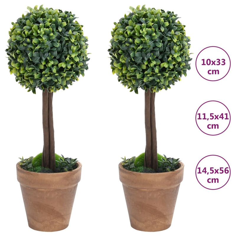 vidaXL 2x Artificial Boxwood Plants with Pots Ball Shaped Green Multi Sizes-3